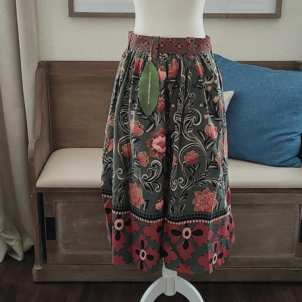 New FARM RIO Arabesque Floral Midi Skirt Size S